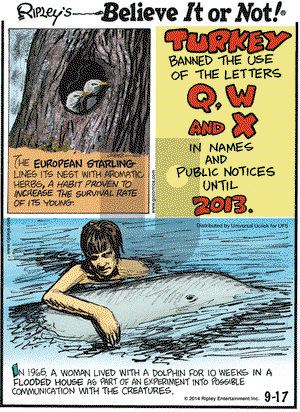 Ripley's Believe It or Not - Wednesday September 17, 2014 Comic Strip