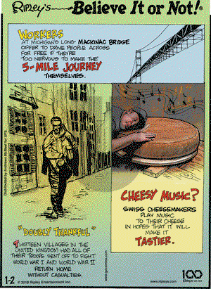 Ripley's Believe It or Not on Wednesday January 2, 2019 Comic Strip