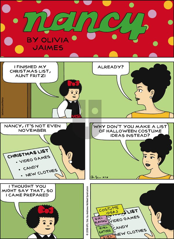 Nancy on Sunday October 7, 2018 Comic Strip