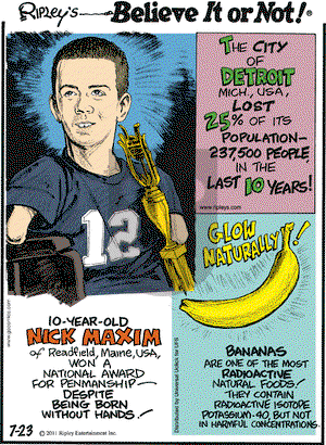 Ripley's Believe It or Not on Saturday July 23, 2011 Comic Strip