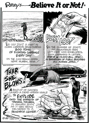 Ripley's Believe It or Not on Thursday December 20, 2007 Comic Strip