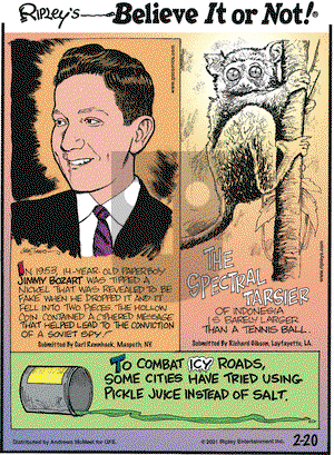 Ripley's Believe It or Not on Saturday February 20, 2021 Comic Strip