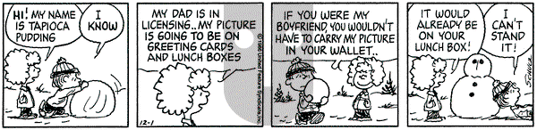 Peanuts on Monday December 1, 1986 Comic Strip