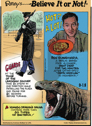 Ripley's Believe It or Not on Monday September 18, 2017 Comic Strip