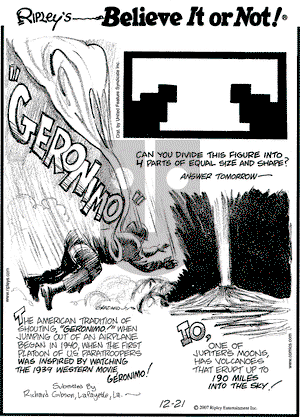 Ripley's Believe It or Not on Friday December 21, 2007 Comic Strip