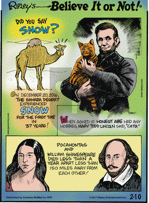 Ripley's Believe It or Not on Friday February 10, 2017 Comic Strip