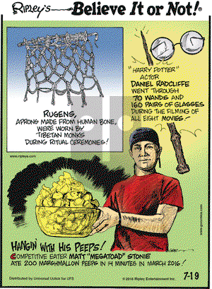 Ripley's Believe It or Not on Tuesday July 19, 2016 Comic Strip
