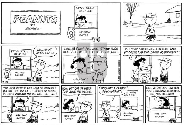 Peanuts on Sunday December 26, 1965 Comic Strip