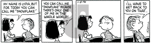 Peanuts on Friday January 5, 1990 Comic Strip