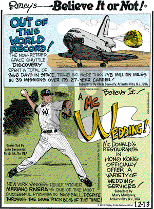 Ripley's Believe It or Not on Tuesday December 13, 2011 Comic Strip