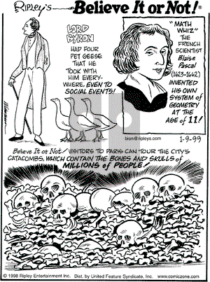 Ripley's Believe It or Not on Saturday January 9, 1999 Comic Strip