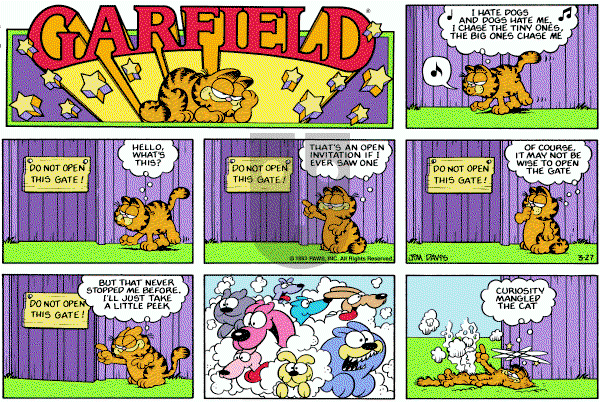 Garfield on Sunday March 27, 1983 Comic Strip