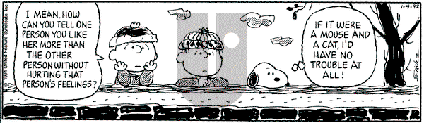 Peanuts on Saturday January 4, 1992 Comic Strip