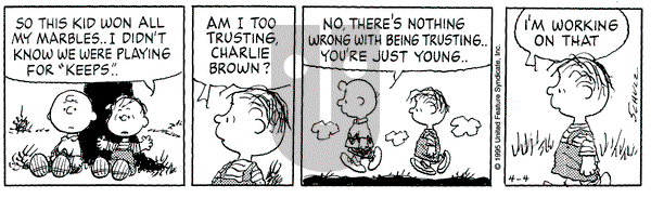 Peanuts on Tuesday April 4, 1995 Comic Strip