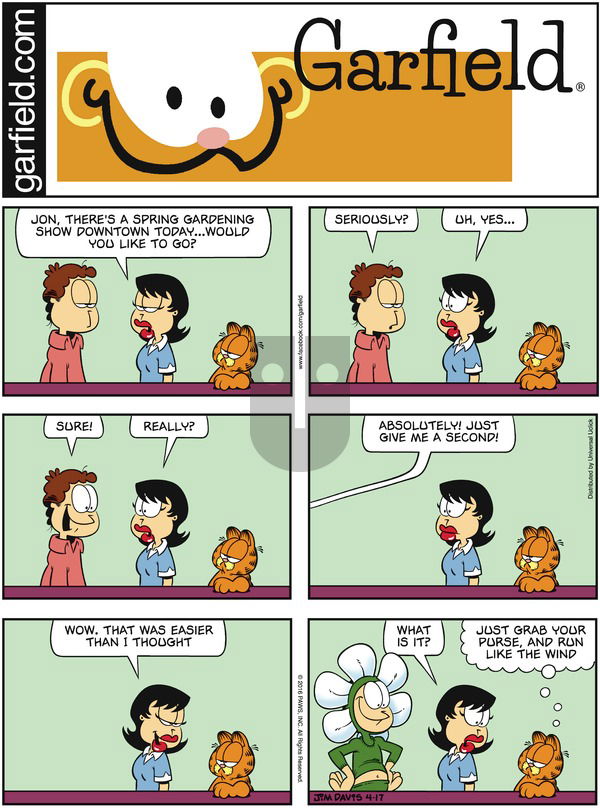 Garfield on Sunday April 17, 2016 Comic Strip