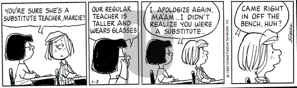 Peanuts on Tuesday January 3, 1995 Comic Strip