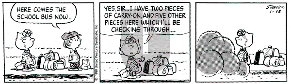 Peanuts on Monday January 15, 1990 Comic Strip