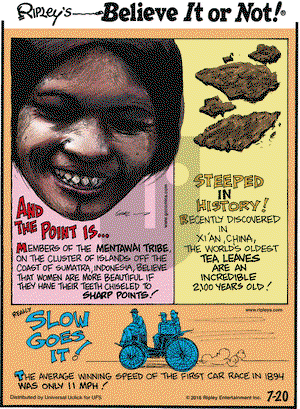Ripley's Believe It or Not on Wednesday July 20, 2016 Comic Strip