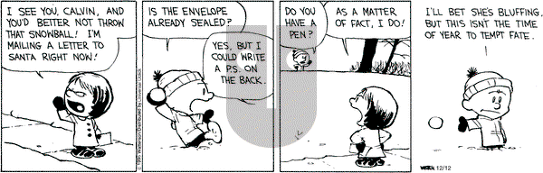 Calvin and Hobbes - Saturday December 12, 2015 Comic Strip