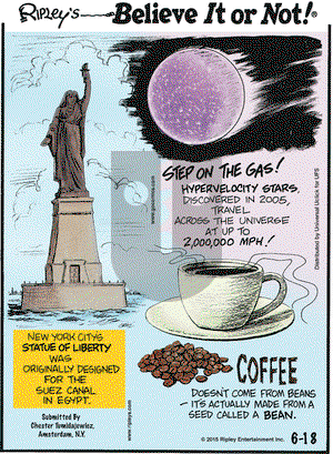 Ripley's Believe It or Not on Thursday June 18, 2015 Comic Strip