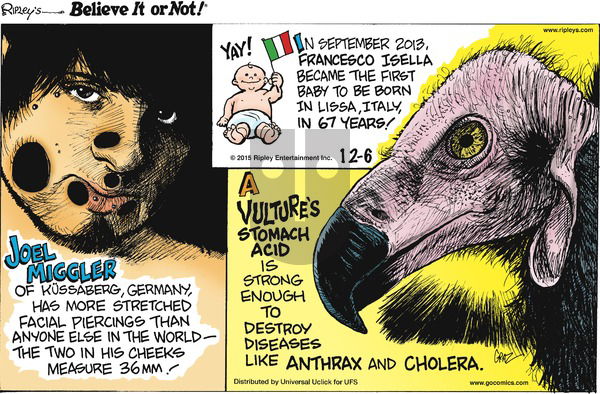 Ripley's Believe It or Not on Sunday December 6, 2015 Comic Strip