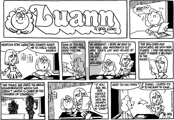 Luann on Sunday May 3, 1987 Comic Strip