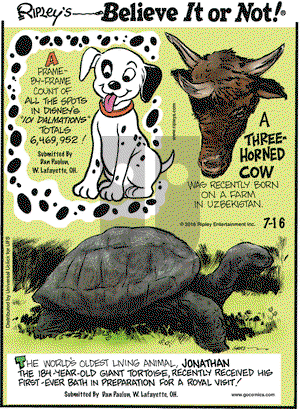 Ripley's Believe It or Not on Saturday July 16, 2016 Comic Strip