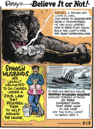 Ripley's Believe It or Not on Friday September 19, 2014 Comic Strip