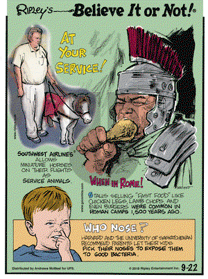 Ripley's Believe It or Not on Saturday September 22, 2018 Comic Strip