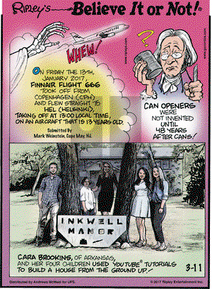 Ripley's Believe It or Not on Saturday March 11, 2017 Comic Strip