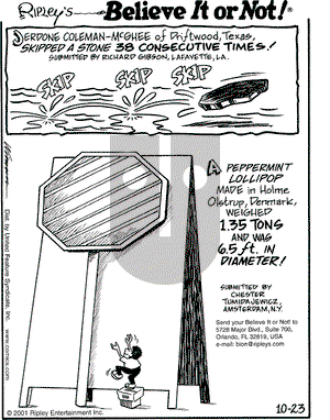 Ripley's Believe It or Not on Tuesday October 23, 2001 Comic Strip