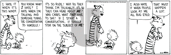 Calvin and Hobbes on Thursday April 8, 1993 Comic Strip