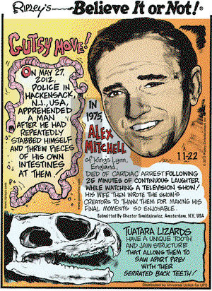 Ripley's Believe It or Not on Thursday November 22, 2012 Comic Strip