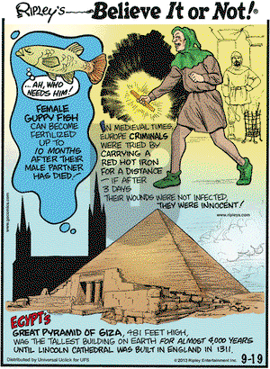 Ripley's Believe It or Not on Thursday September 19, 2013 Comic Strip