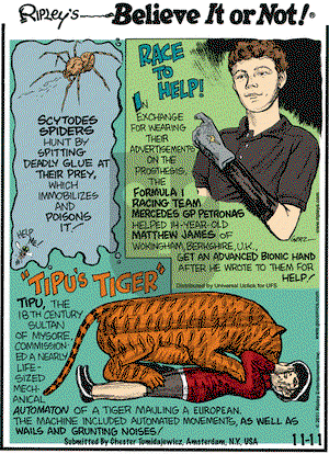 Ripley's Believe It or Not on Friday November 11, 2011 Comic Strip