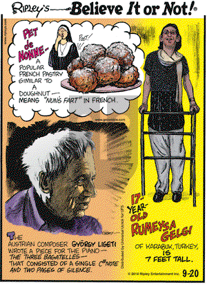 Ripley's Believe It or Not on Saturday September 20, 2014 Comic Strip