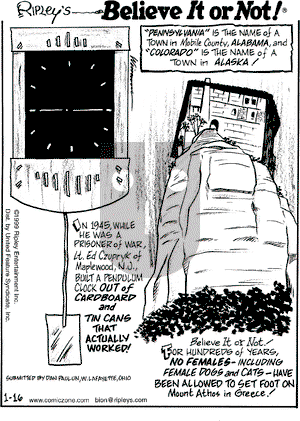 Ripley's Believe It or Not on Saturday January 16, 1999 Comic Strip