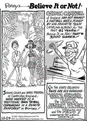 Ripley's Believe It or Not on Thursday October 25, 2001 Comic Strip
