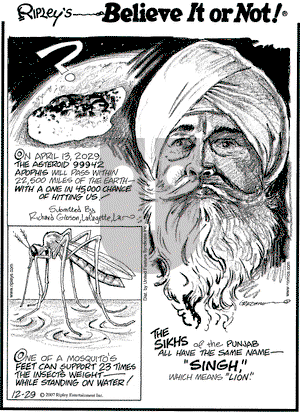 Ripley's Believe It or Not on Saturday December 29, 2007 Comic Strip