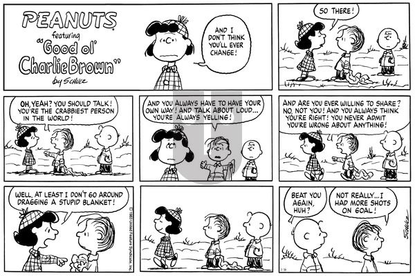 Peanuts on Sunday January 16, 1983 Comic Strip