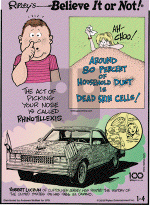 Ripley's Believe It or Not on Friday January 4, 2019 Comic Strip