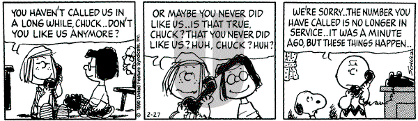 Peanuts - Tuesday February 27, 1990 Comic Strip