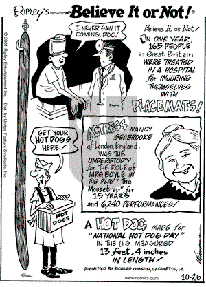 Ripley's Believe It or Not on Friday October 26, 2001 Comic Strip