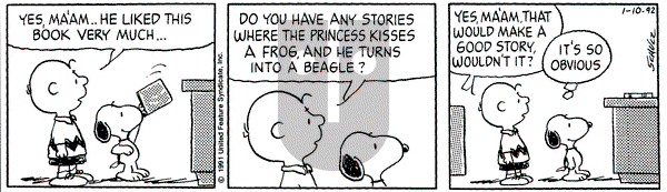 Peanuts on Friday January 10, 1992 Comic Strip