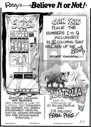 Ripley's Believe It or Not on Tuesday January 1, 2008 Comic Strip