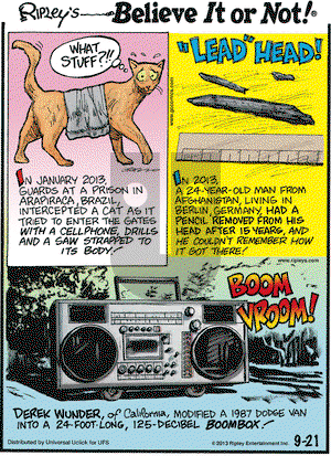 Ripley's Believe It or Not on Saturday September 21, 2013 Comic Strip