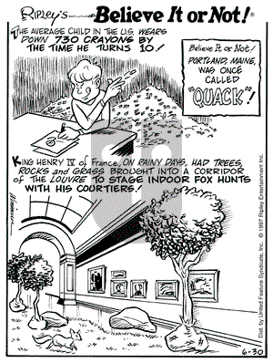 Ripley's Believe It or Not on Monday June 30, 1997 Comic Strip