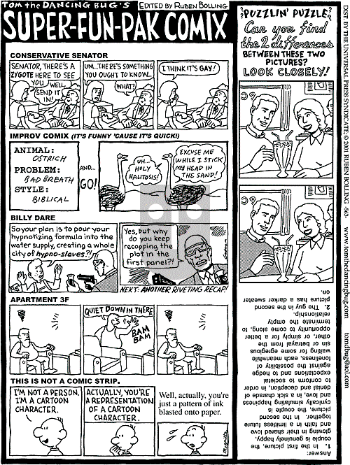 Tom the Dancing Bug on Saturday September 1, 2001 Comic Strip