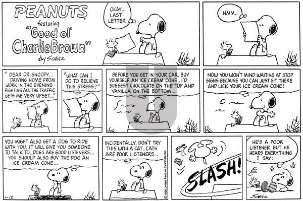 Peanuts on Sunday January 12, 1986 Comic Strip