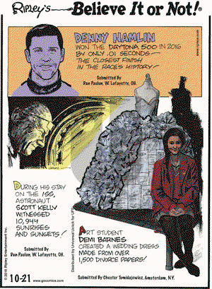 Ripley's Believe It or Not on Friday October 21, 2016 Comic Strip